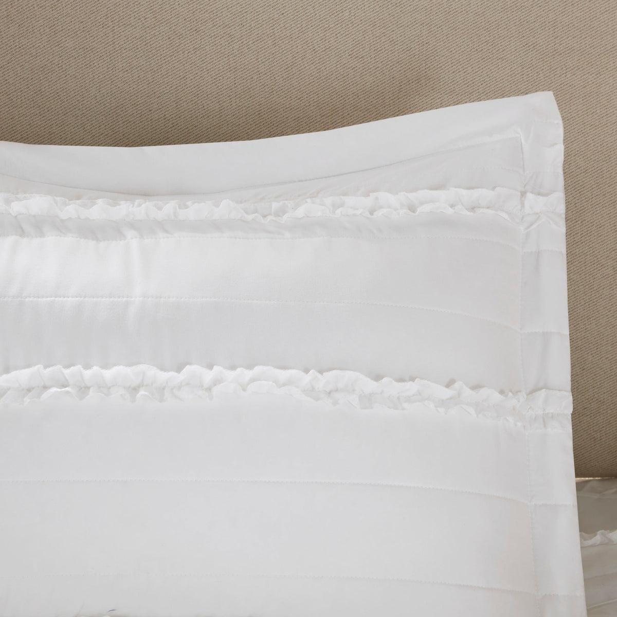 White 5 Piece Microfiber Ruffled Comforter Set - California King