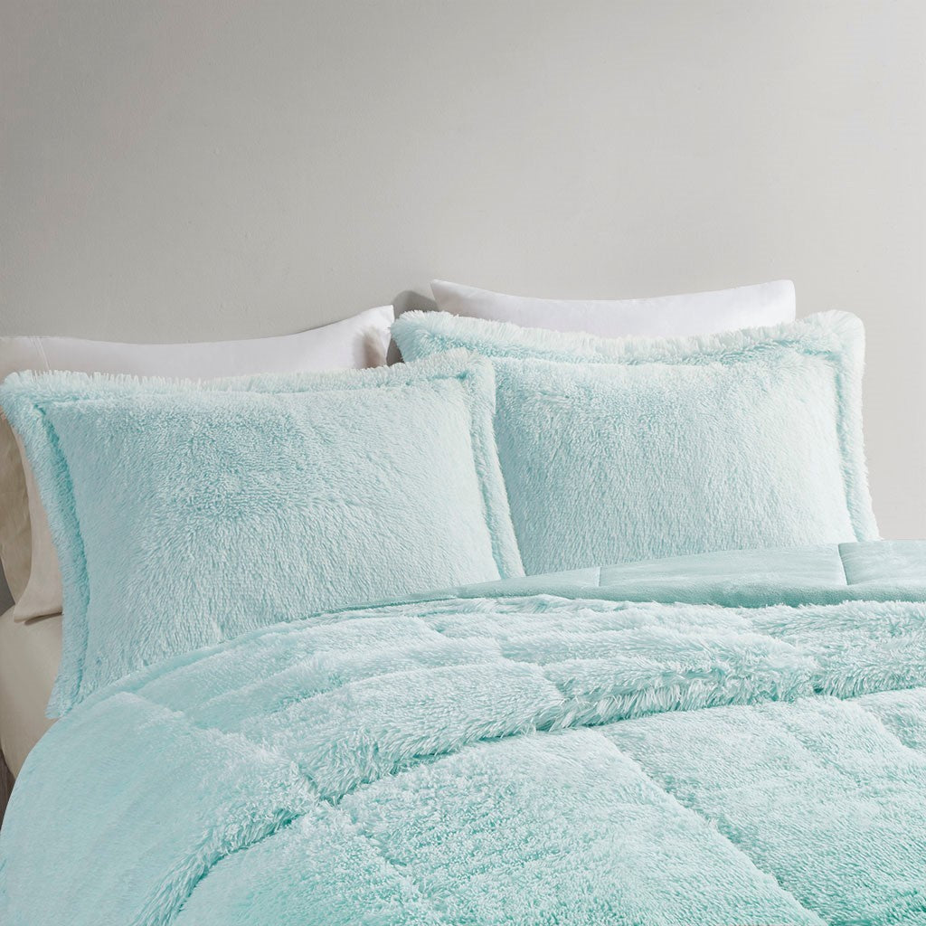 Ombre Shaggy Long Fur Comforter Mini Set-Full/Queen