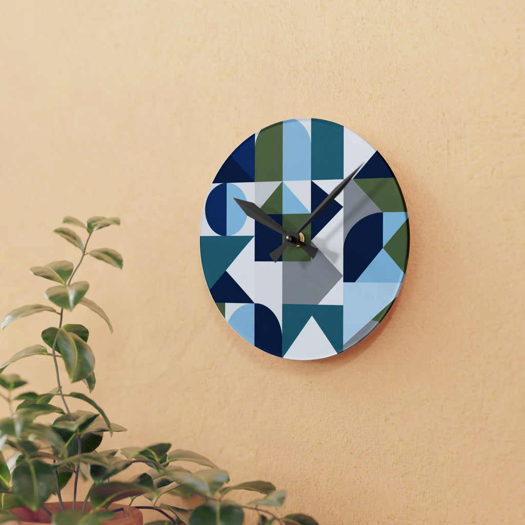 Geometric Acrylic Wall Clock – Blue & Olive