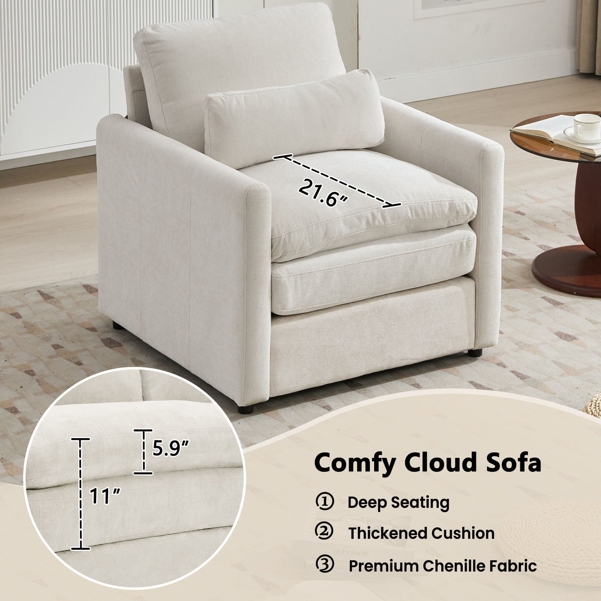 Cozy Upholstered Cushion Armchair