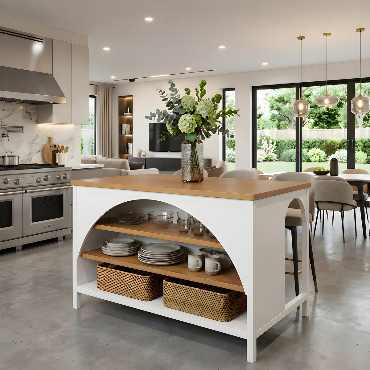 56" Open Storage Farmhouse Kitchen Island