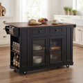 54" Mobile Kitchen Island with Glass Door Storage & Power Outlets