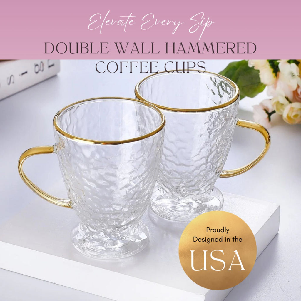 Hammered Double-Wall Glass Coffee Cups