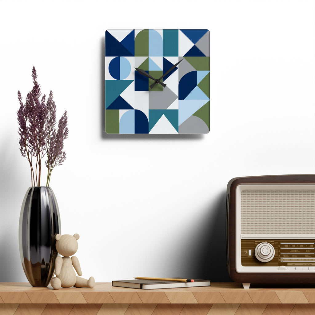 Geometric Acrylic Wall Clock – Blue & Olive