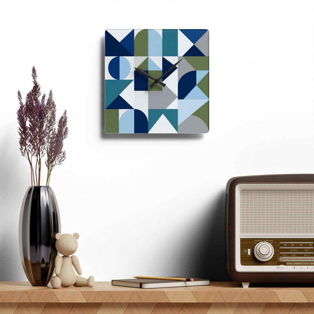 Geometric Acrylic Wall Clock – Blue & Olive