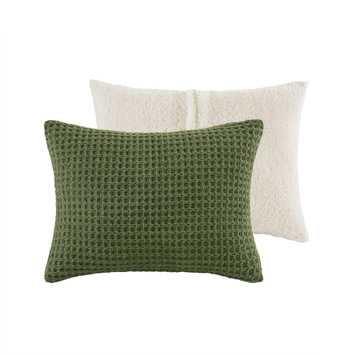Olive Full/Queen Waffle Knit Chenille Comforter Set