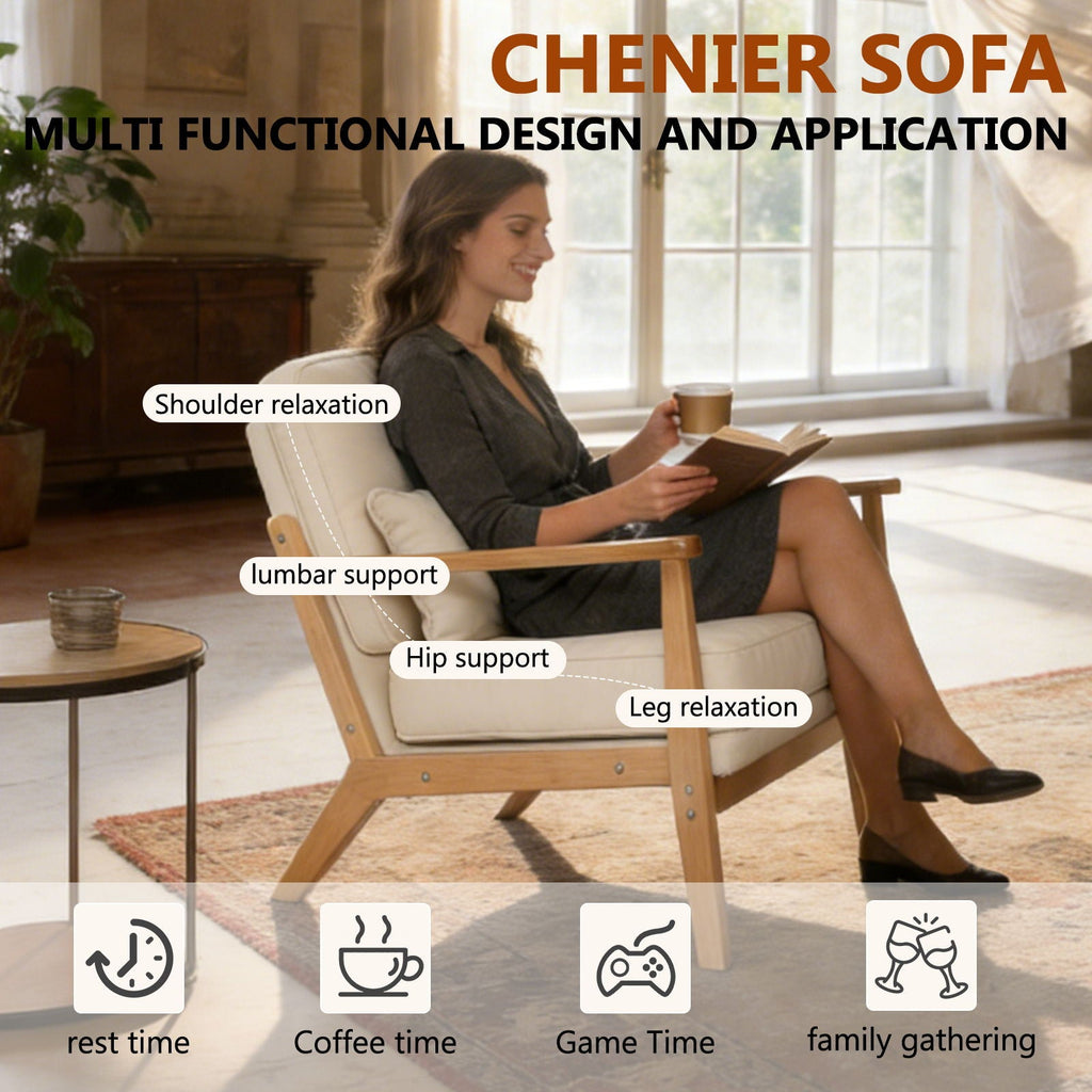 Sleek Mid-Century Chair with Lumbar Pillow