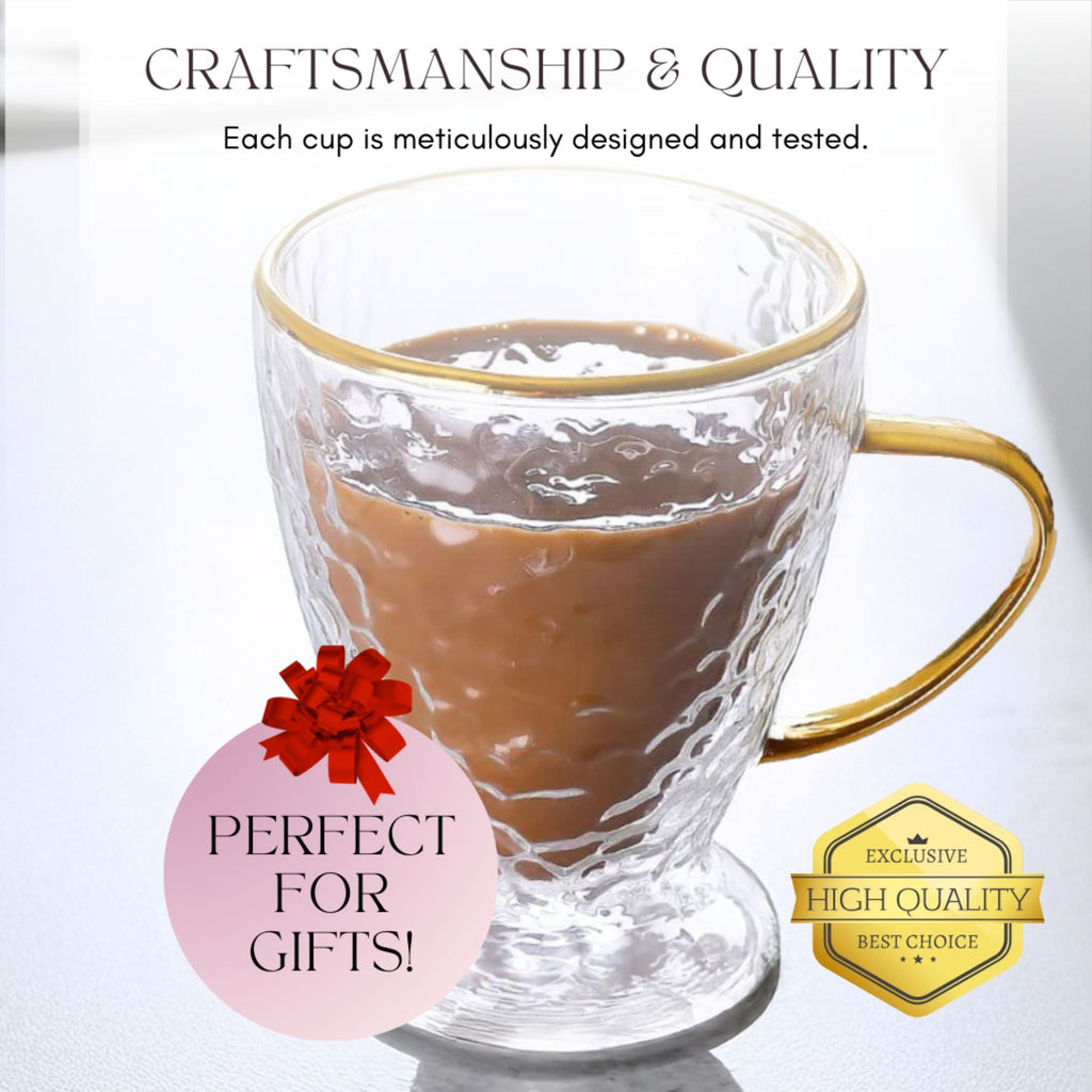 Hammered Double-Wall Glass Coffee Cups