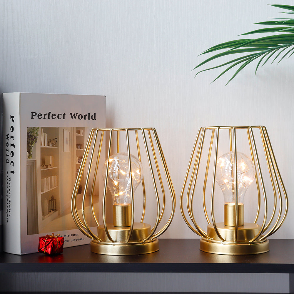 Mini Cage Cordless Table Lanterns – Set of 2