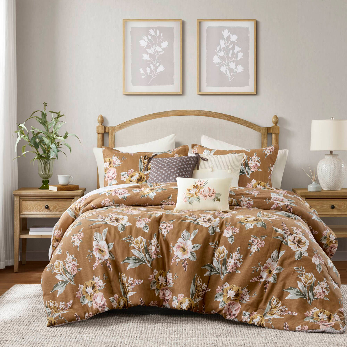 Terracotta 7-Piece Floral Comforter Set-Queen
