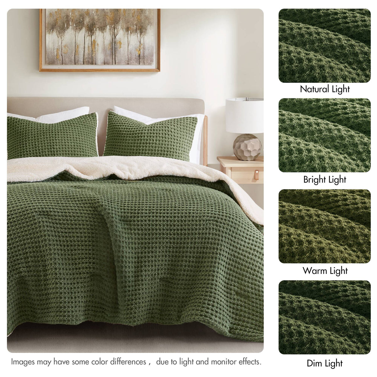 Olive Full/Queen Waffle Knit Chenille Comforter Set