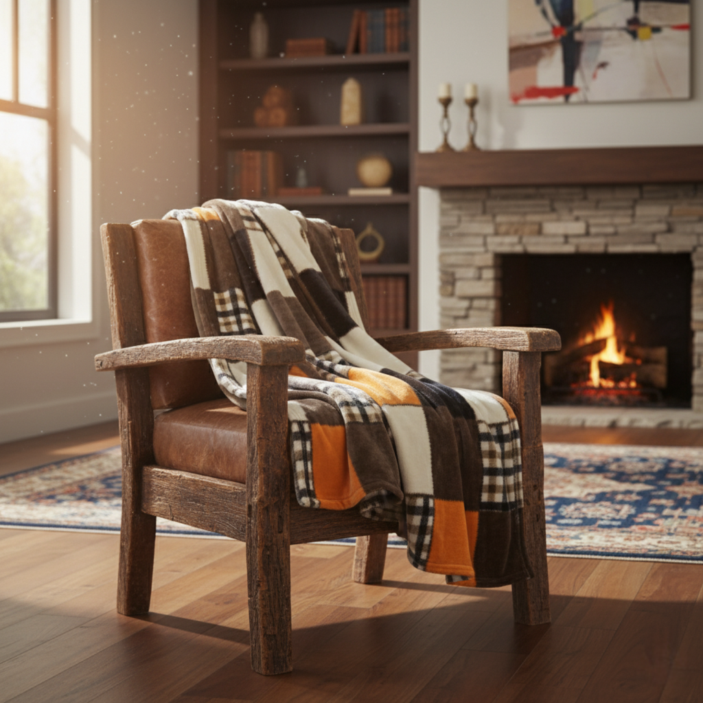 Tache Orange Farmhouse Plaid Micro Fleece Throw Blanket