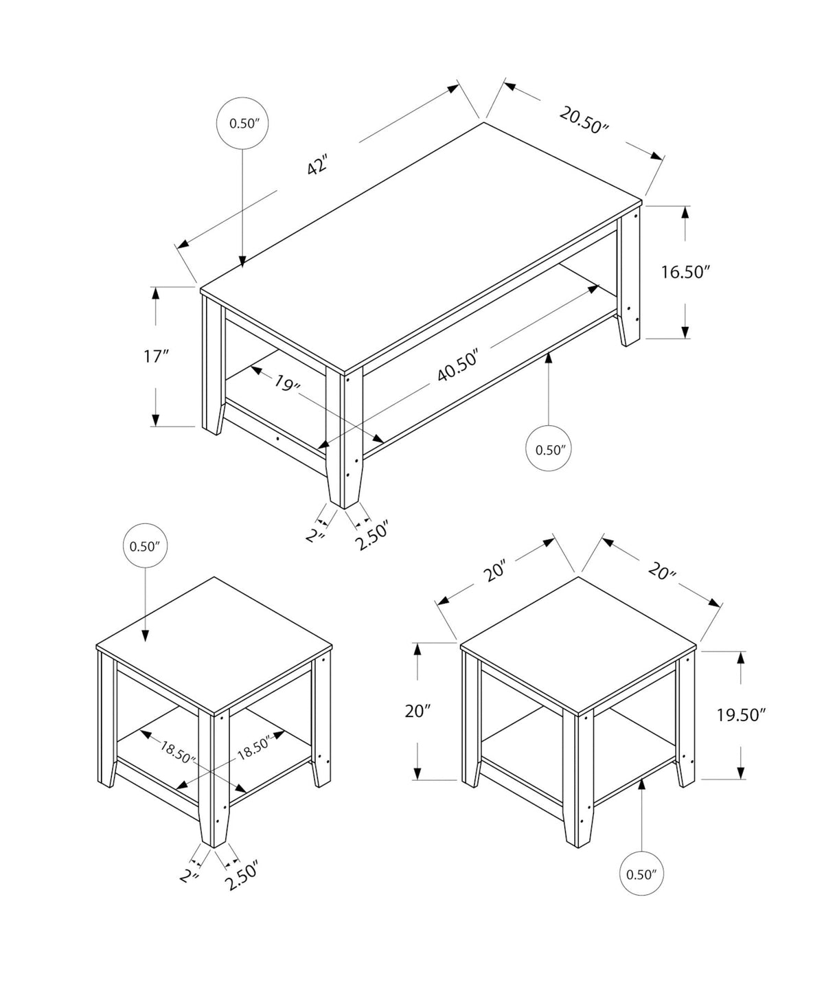 Black Metro Accent Table Set-1 Coffee Table & 2 End Tables