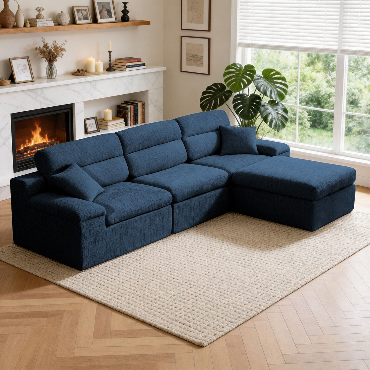 Corner Chaise Sofa with High Backrest - 2 Piece Set