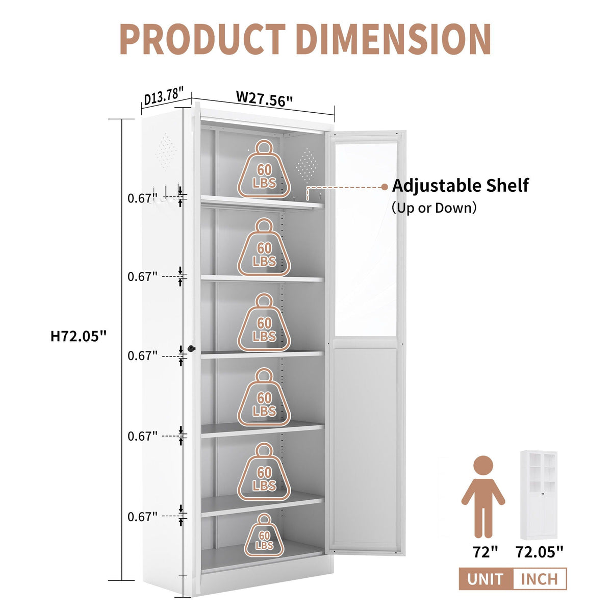 Tall Metal Kitchen Pantry Cabinet with Adjustable Shelves And Silent Magnetic Doors