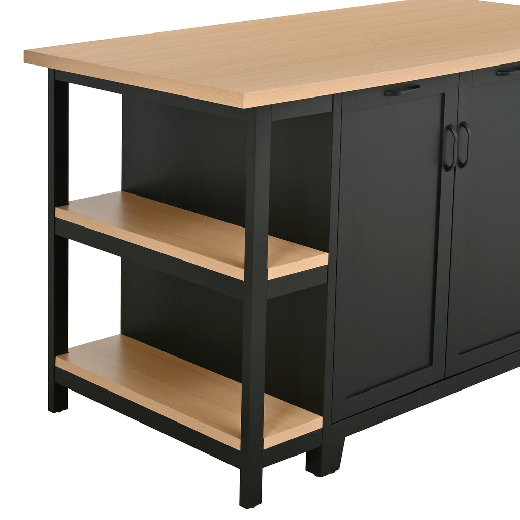58" Freestanding Kitchen Island-Open Shelving