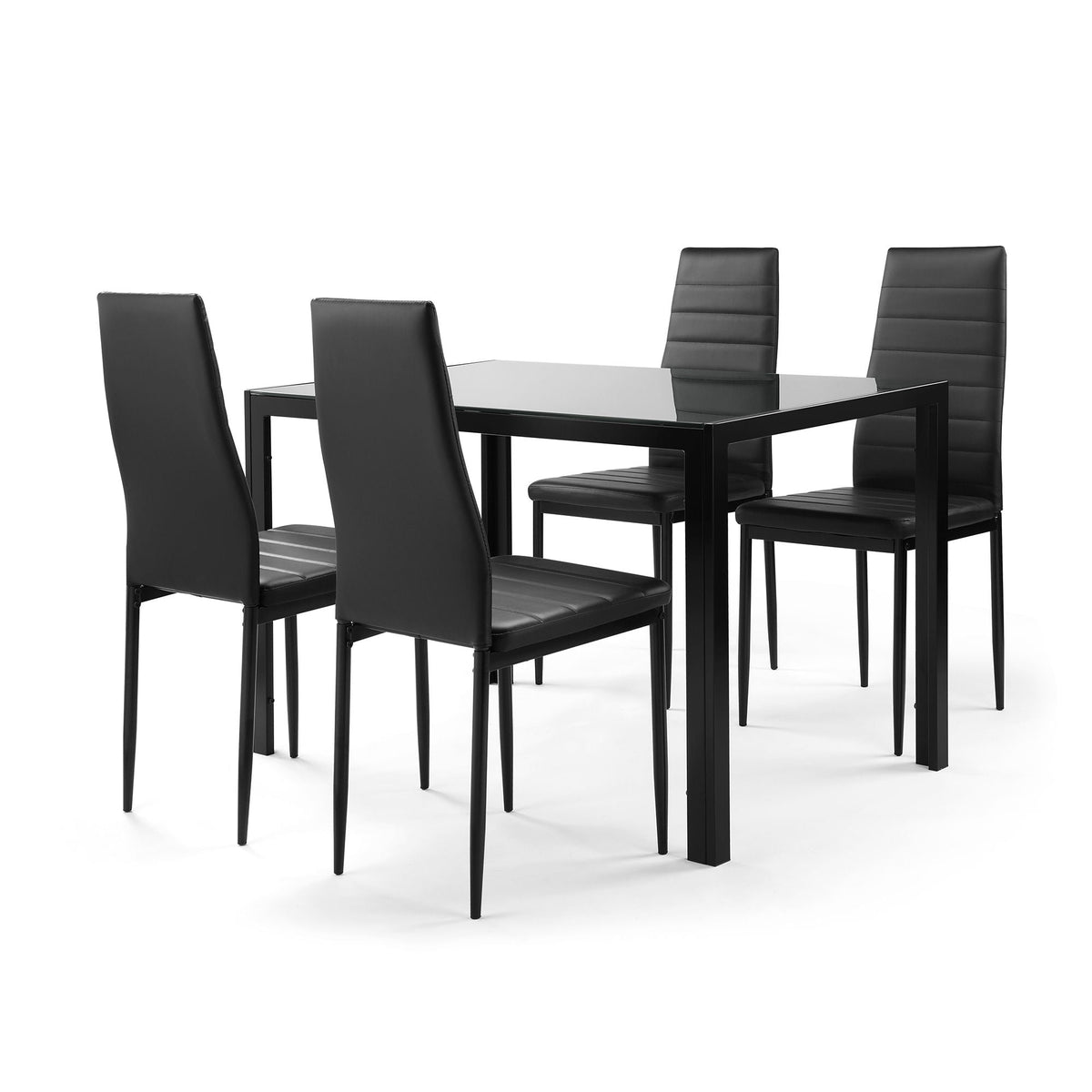 5 Piece Dining Set-Tempered Glass Dining Table, 4 Plush Chairs