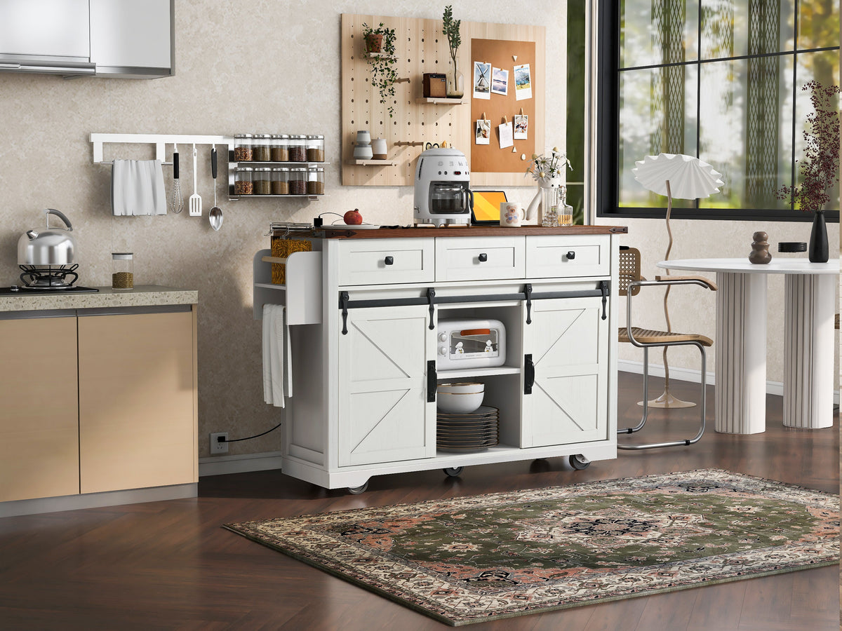 Farmhouse Kitchen Island with Power Outlet-53.7"