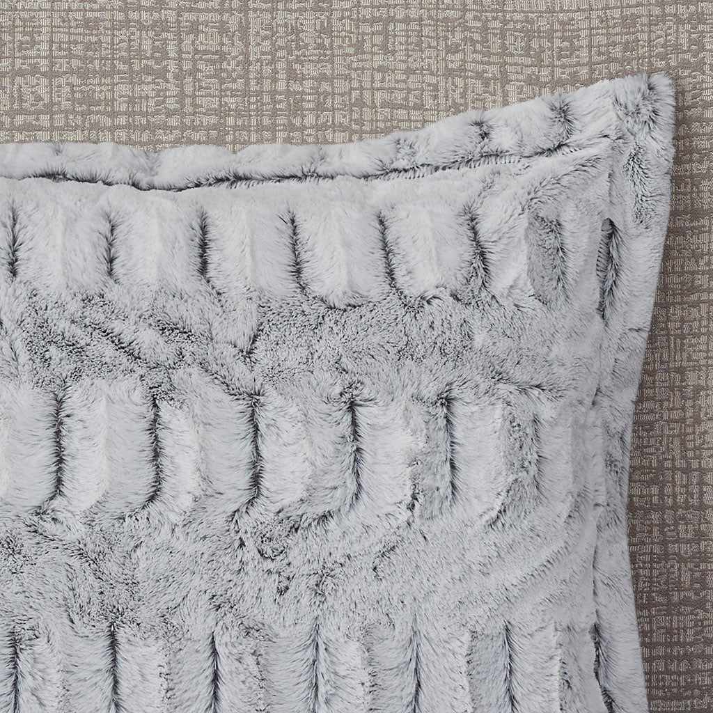 Gray Long Fur Back Print Comforter Mini Set-Full/Queen