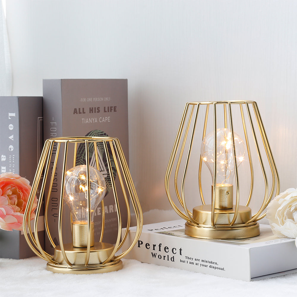 Mini Cage Cordless Table Lanterns – Set of 2