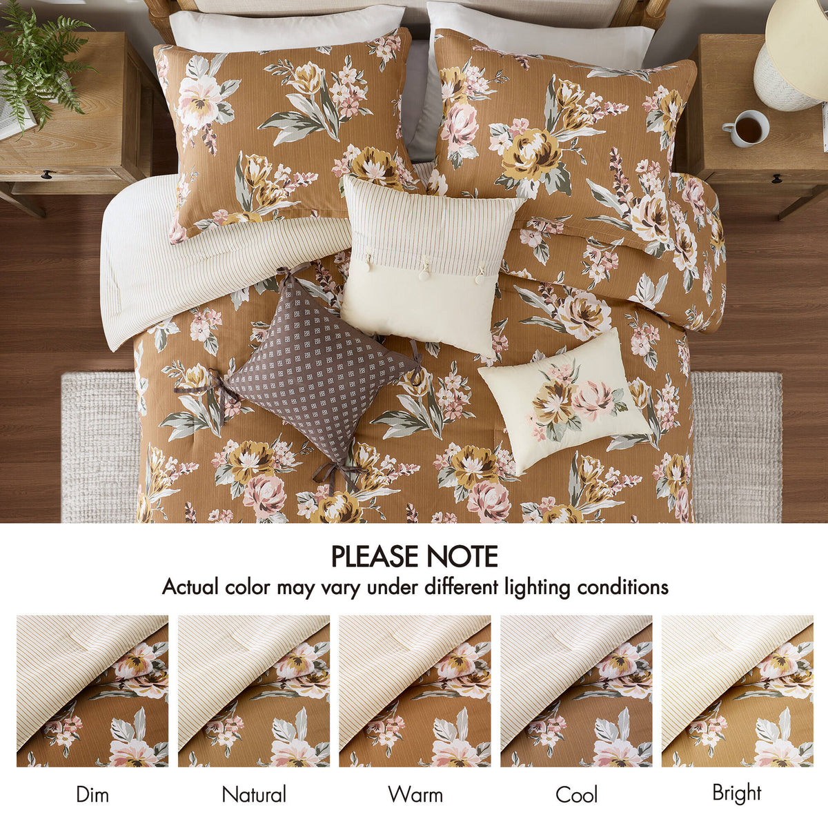Terracotta 7-Piece Floral Comforter Set-Queen