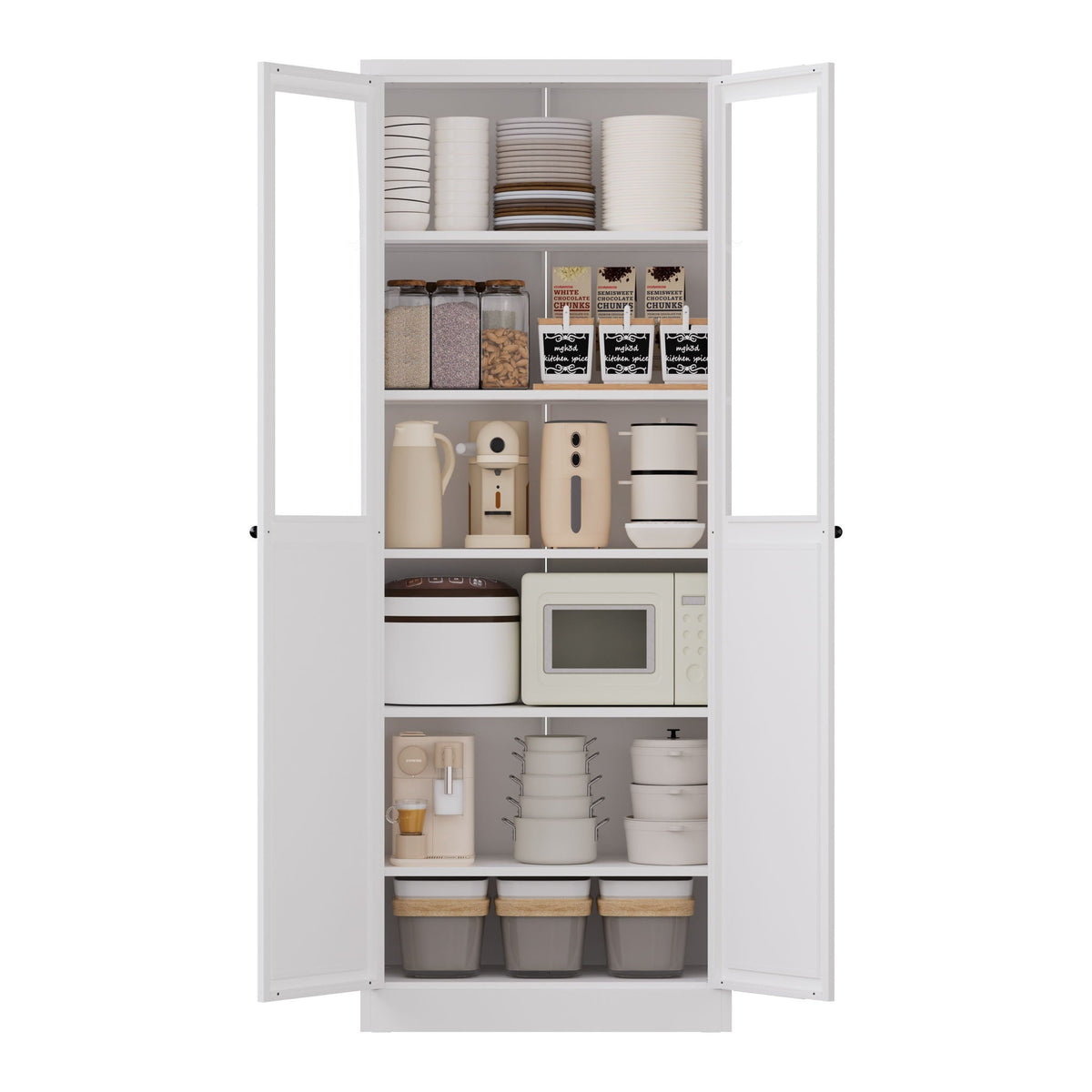 Tall Metal Kitchen Pantry Cabinet with Adjustable Shelves And Silent Magnetic Doors