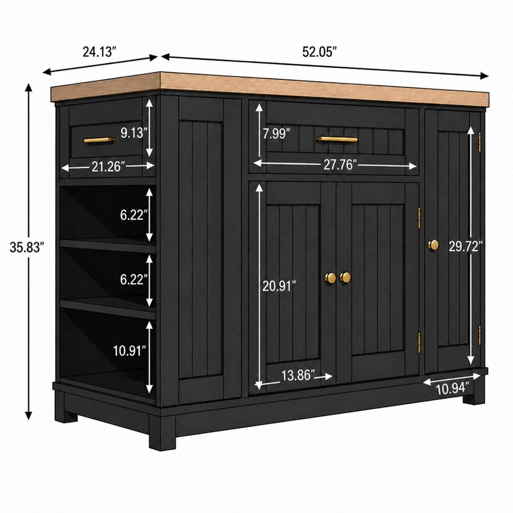 52" Kitchen Island with Cabinets
