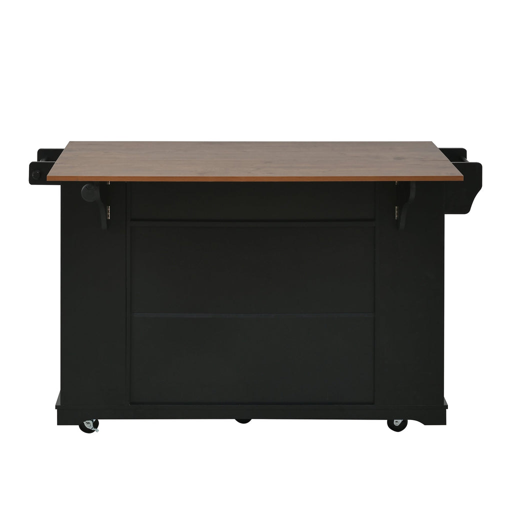 54" Mobile Kitchen Island with Glass Door Storage & Power Outlets
