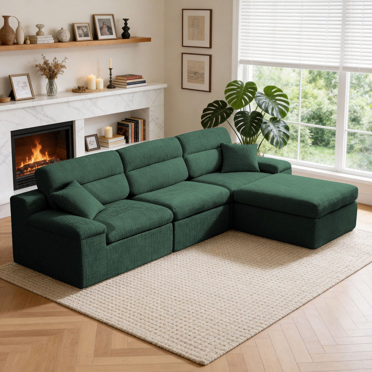 Corner Chaise Sofa with High Backrest - 2 Piece Set