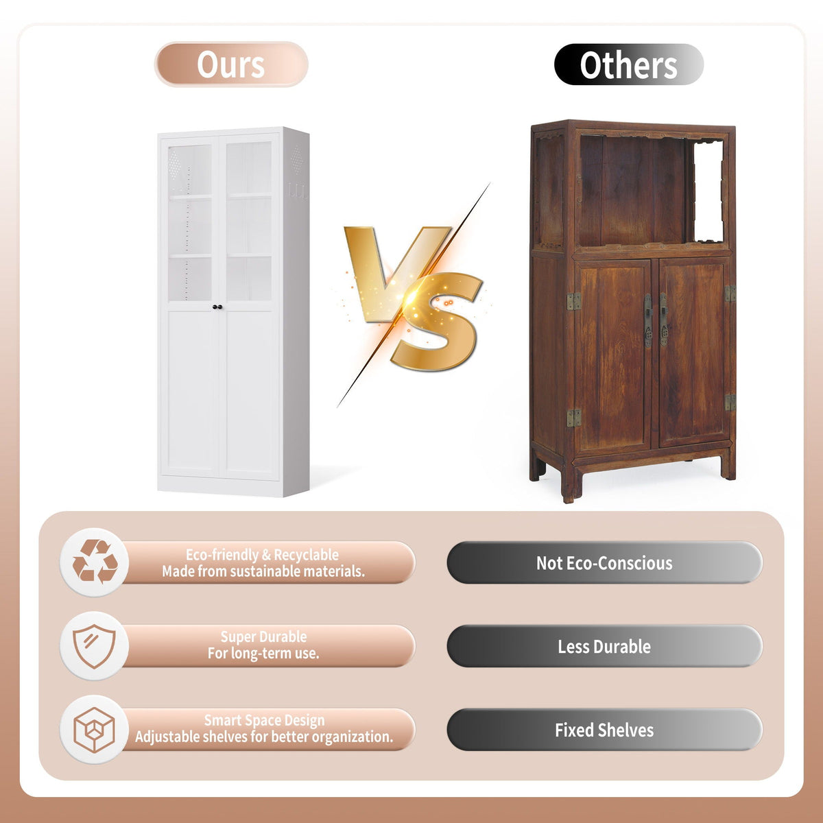 Tall Metal Kitchen Pantry Cabinet with Adjustable Shelves And Silent Magnetic Doors