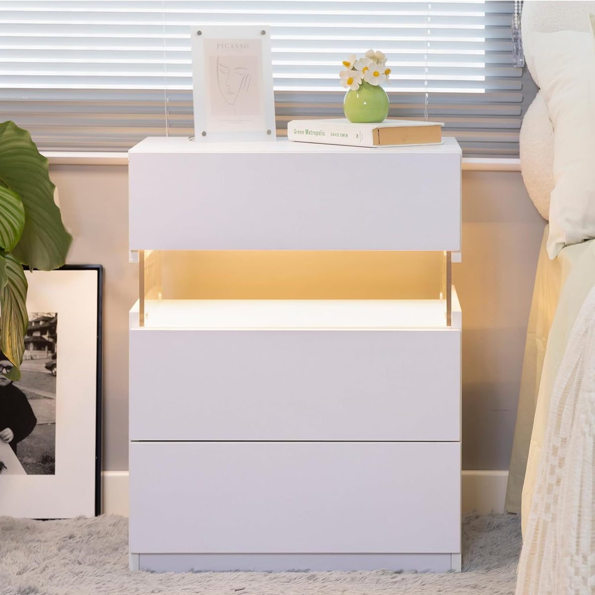LED Luminous Nightstand-3 Drawers with Integrated LED Board