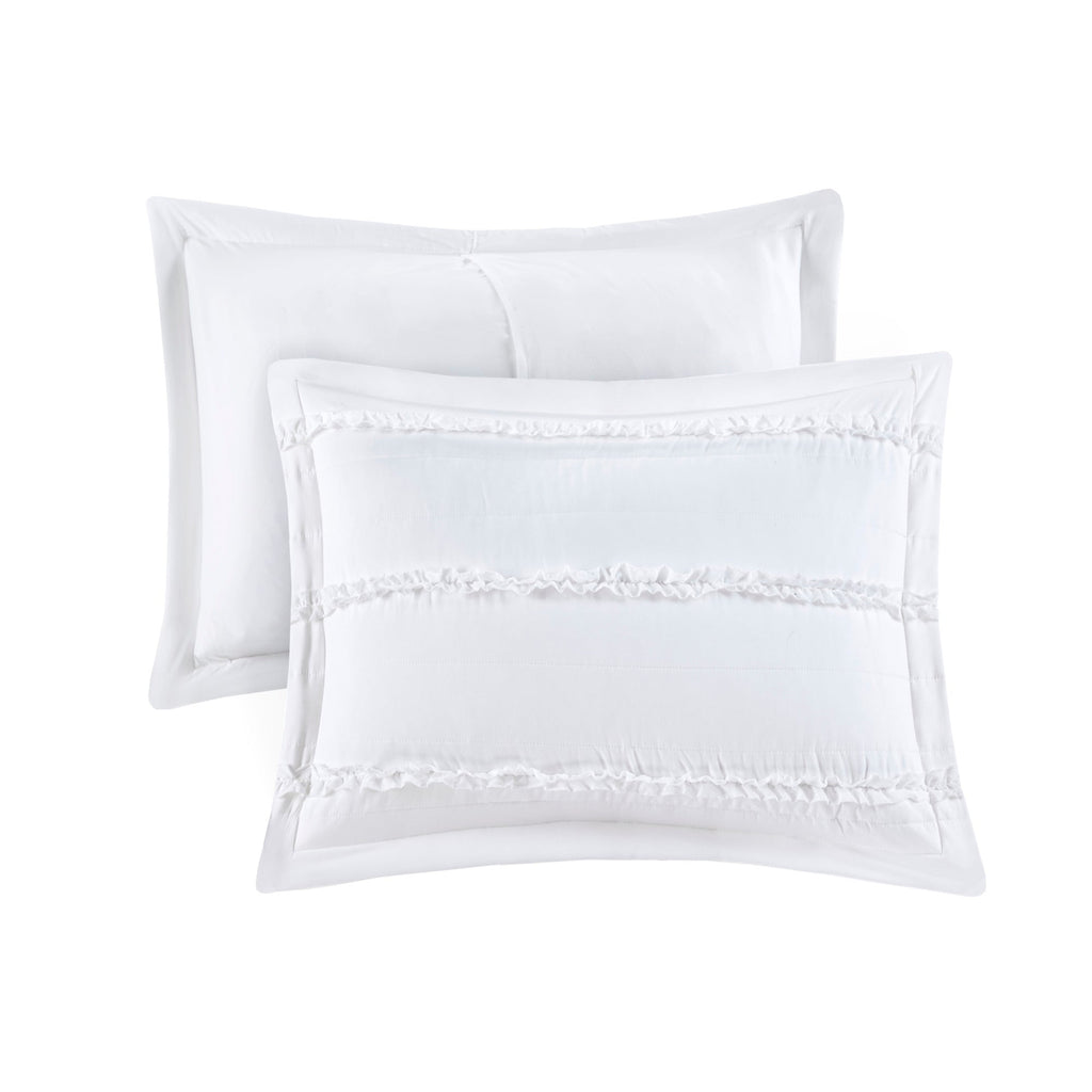 White 5 Piece Microfiber Ruffled Comforter Set - California King