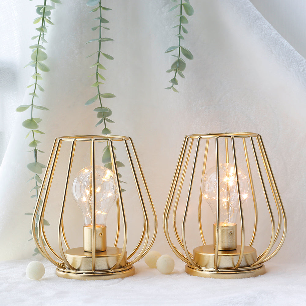 Mini Cage Cordless Table Lanterns – Set of 2
