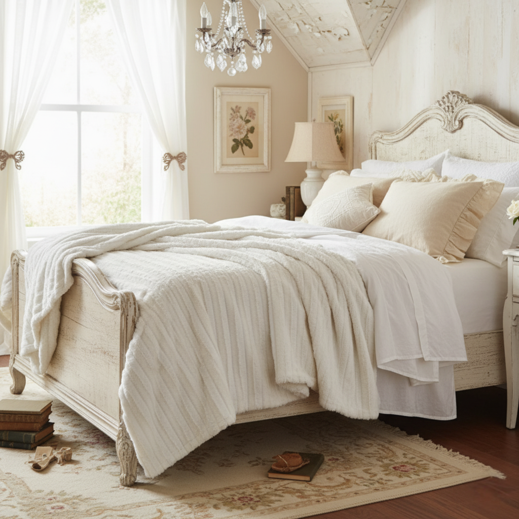 Tache Ivory Faux Fur & Sherpa Throw Blanket