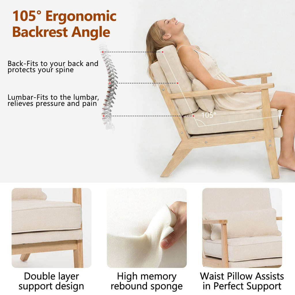 Sleek Mid-Century Chair with Lumbar Pillow