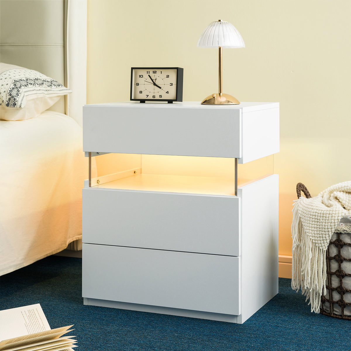 LED Luminous Nightstand-3 Drawers with Integrated LED Board