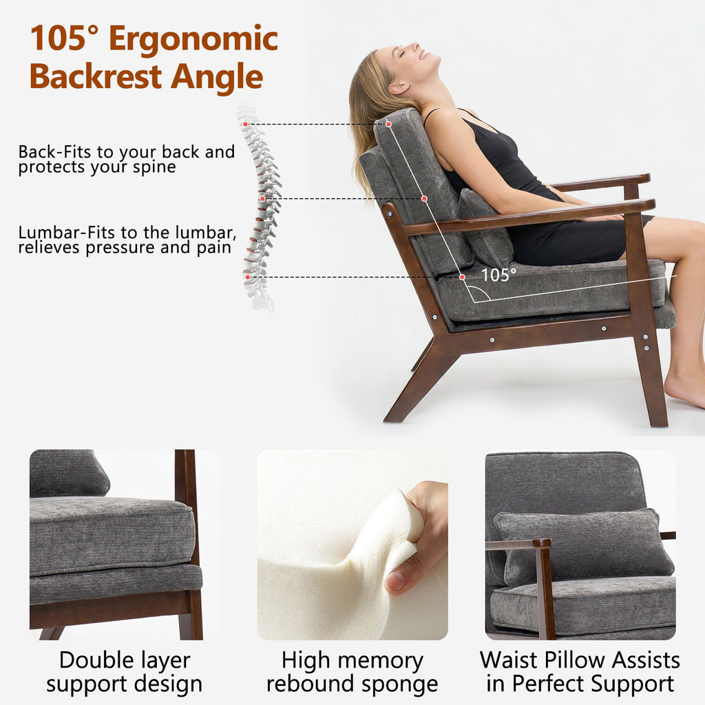 Sleek Mid-Century Chair with Lumbar Pillow