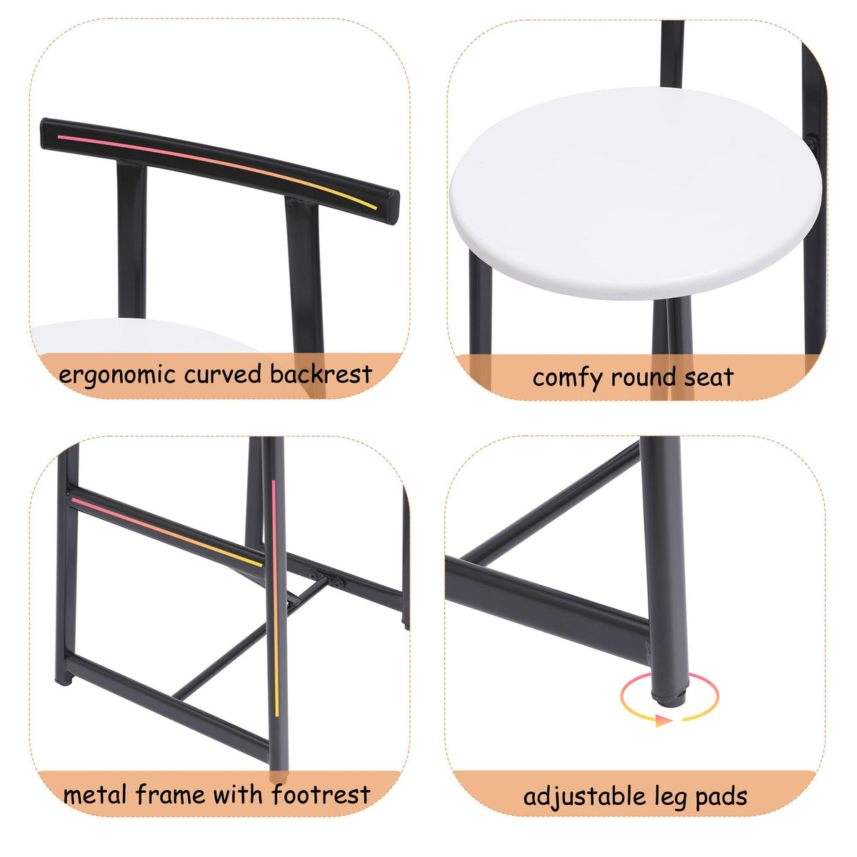Modern Bar Stools with Backrest – Set of 3