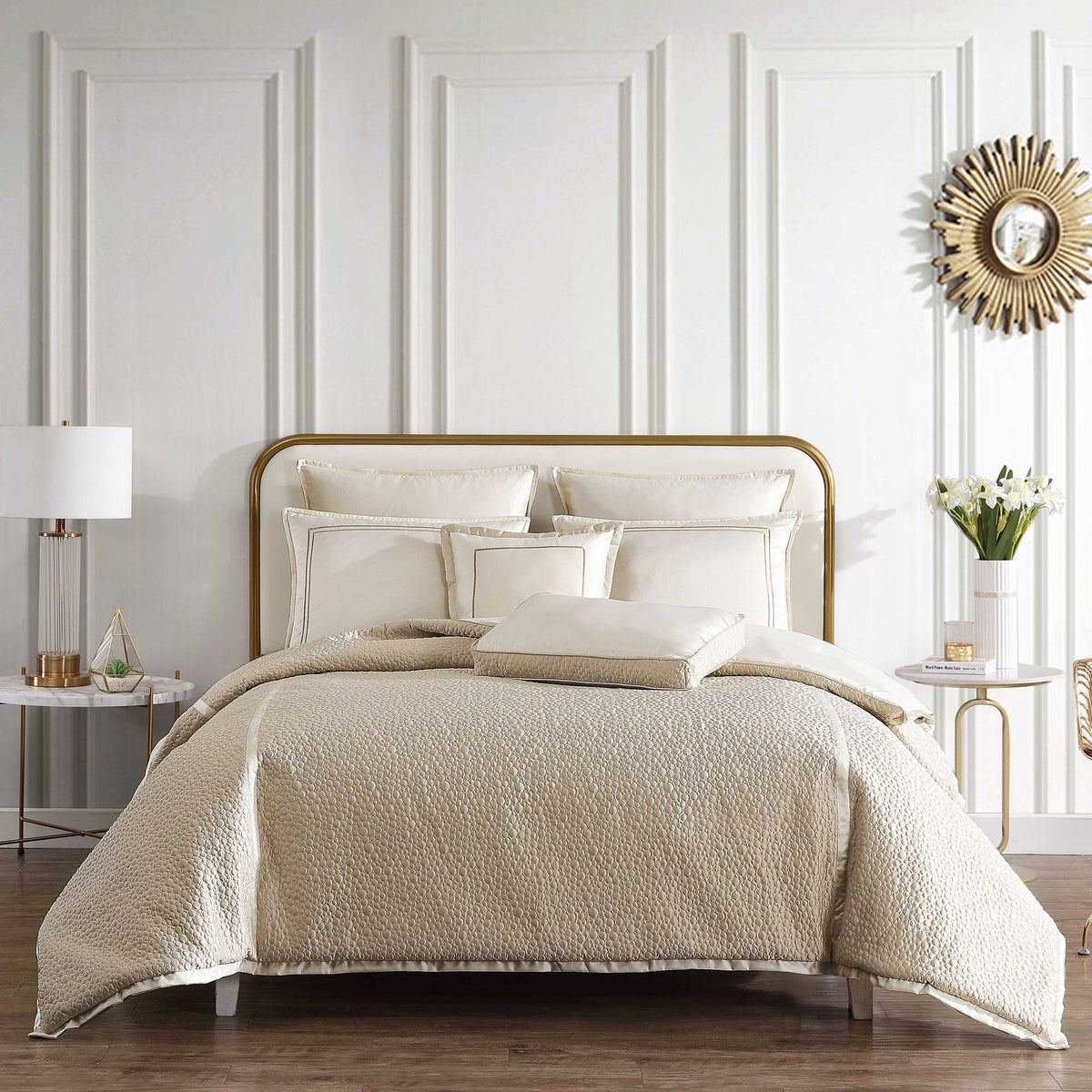 Beige Matte/Satin Reversible 7 PC Comforter Set