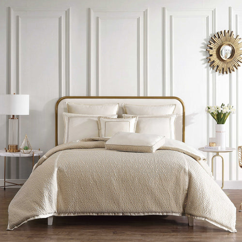 Beige Matte/Satin Reversible 7 PC Comforter Set