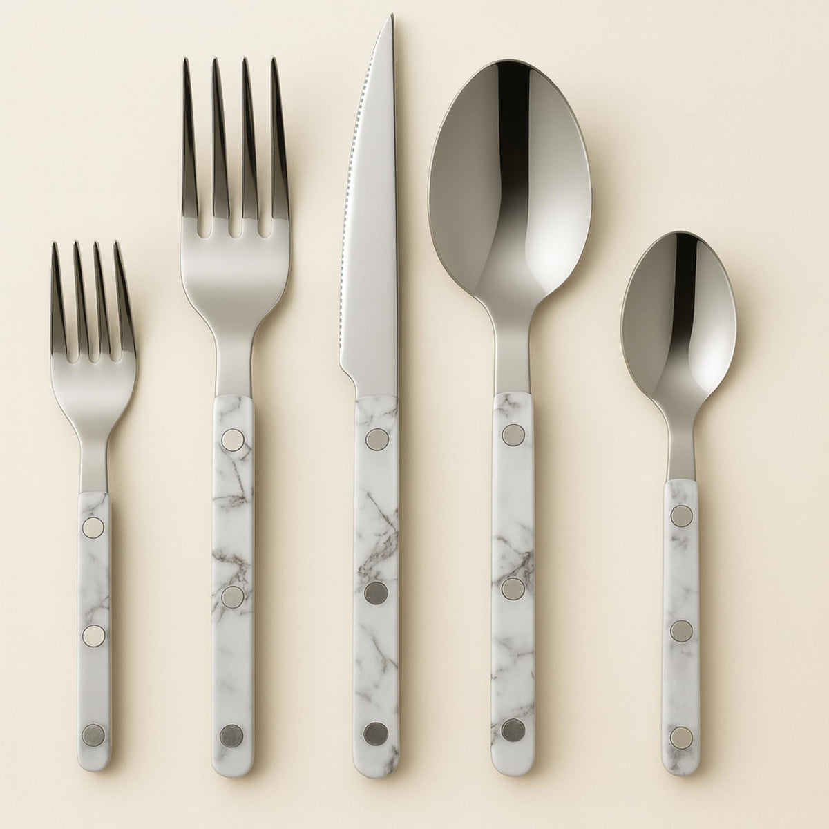 Khen White Stainless Steel Flatware – 20-Piece Set