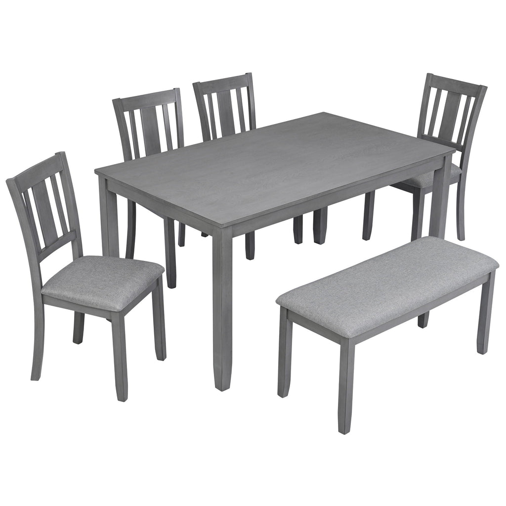 6 Piece Wood Dining Table with 4 Upholstered Chairs And A Bench