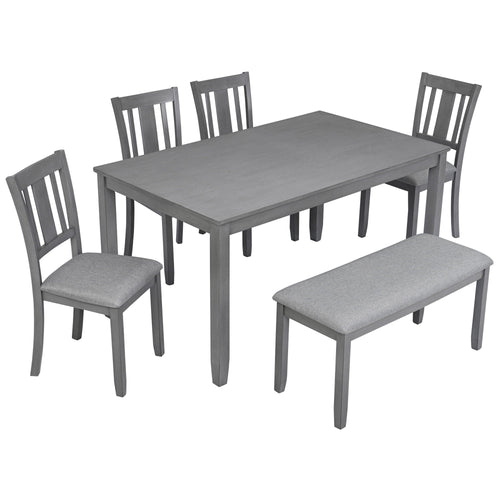 6 Piece Wood Dining Table with 4 Upholstered Chairs And A Bench