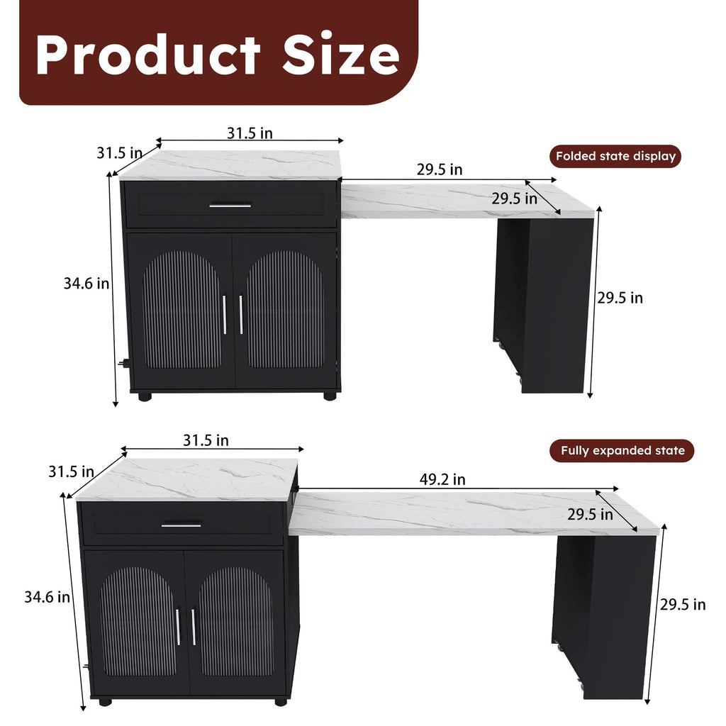 Expandable Kitchen Island with Power Outlets and USB Ports