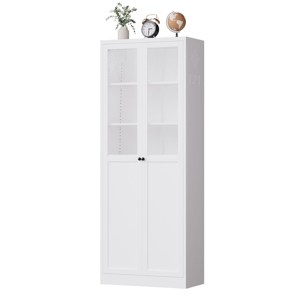 Tall Metal Kitchen Pantry Cabinet with Adjustable Shelves And Silent Magnetic Doors