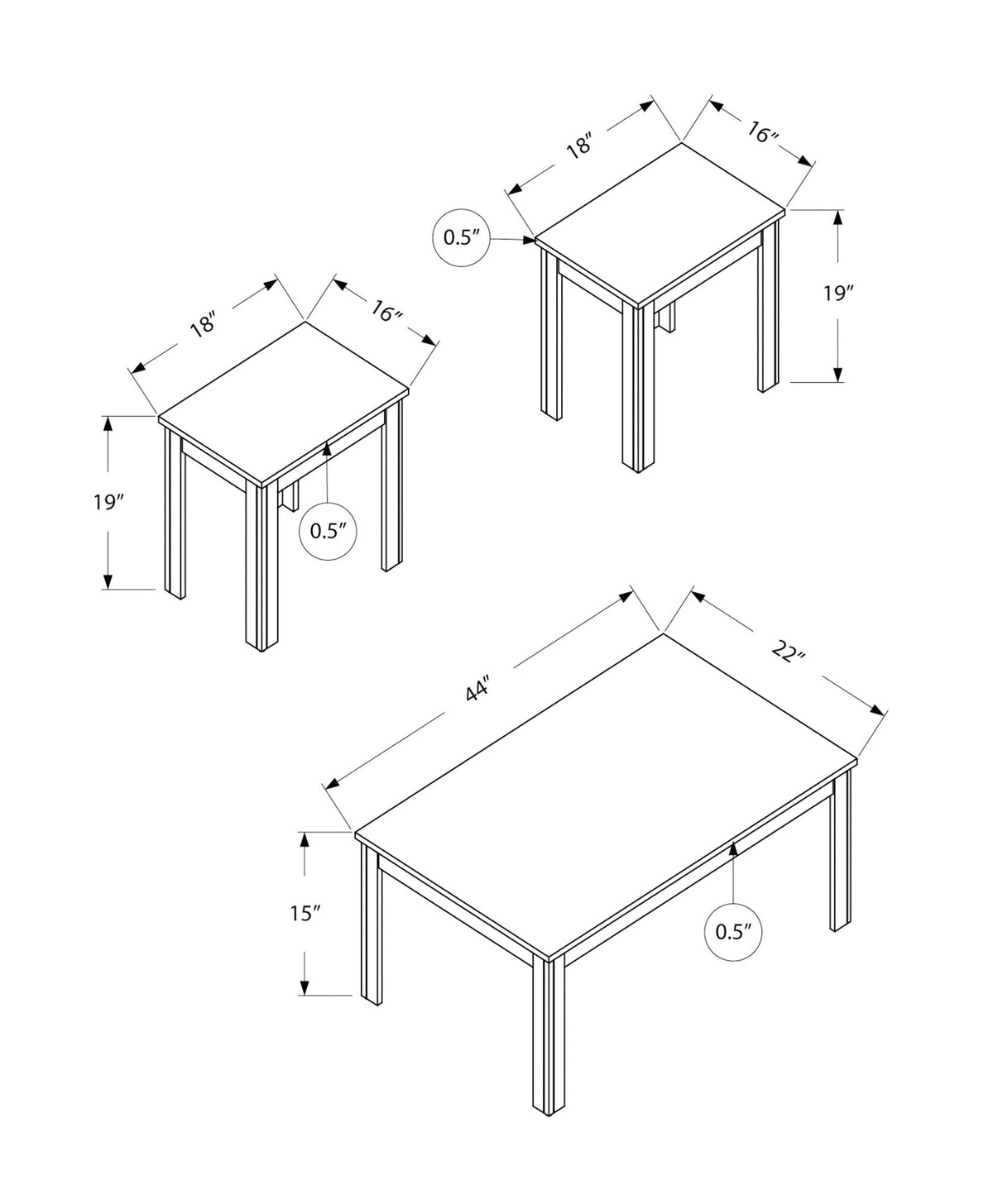 Oak Pub Accent Table Set-1 Coffee Table & 2 End Tables