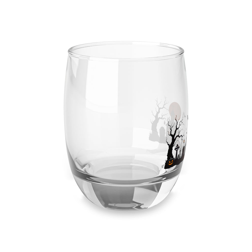 Halloween Graveyard Whiskey Glass – Haunted House & Pumpkin