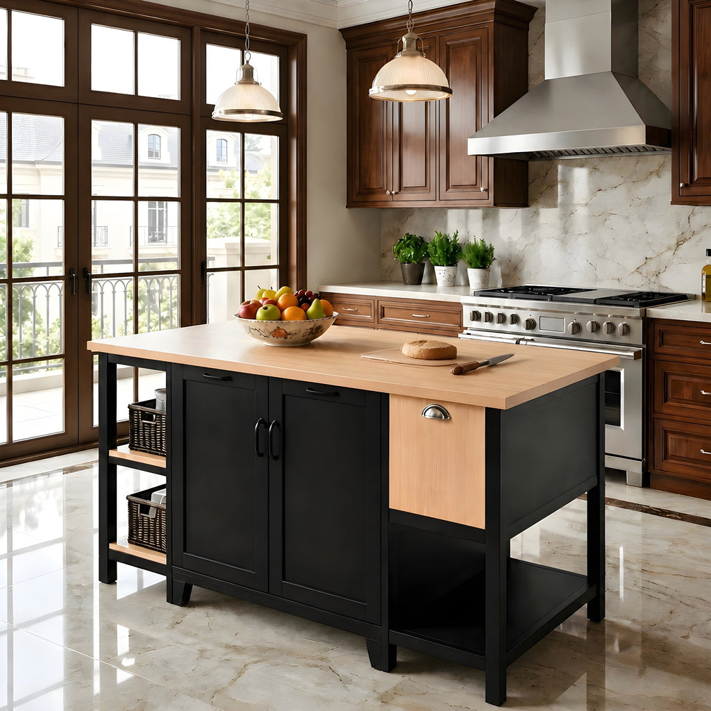 58" Freestanding Kitchen Island-Open Shelving
