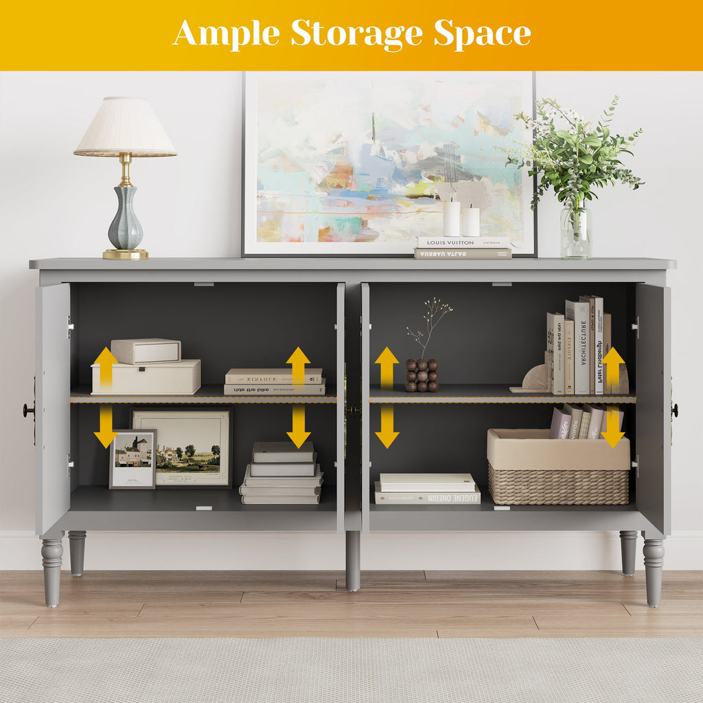 Mid-Century Wood Buffet Sideboard with Soft Closing Doors