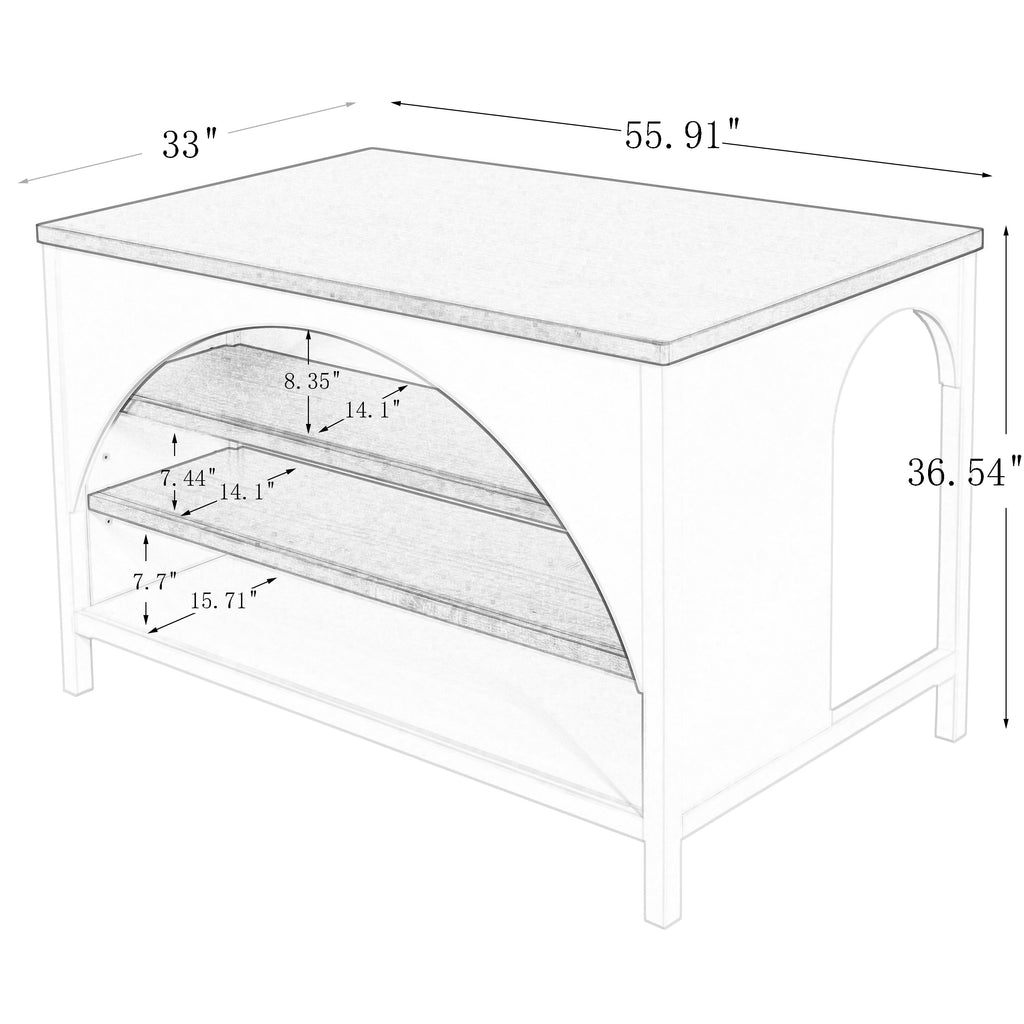 56" Open Storage Farmhouse Kitchen Island